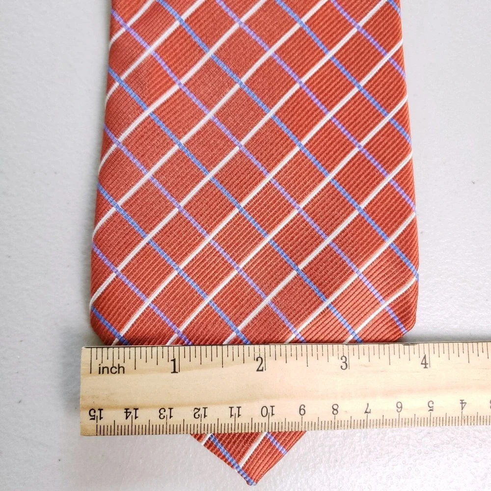 Van Heusen Tie Orange Plaid Geometric Business Classic Necktie Mens‎